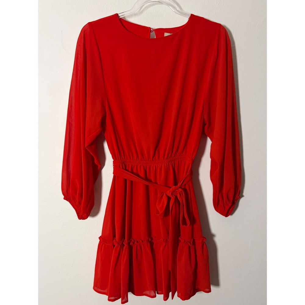 Flying Tomato Red Chiffon Long Sleeve Ruffle Mini Dress AD1753S-TJ Womens XS